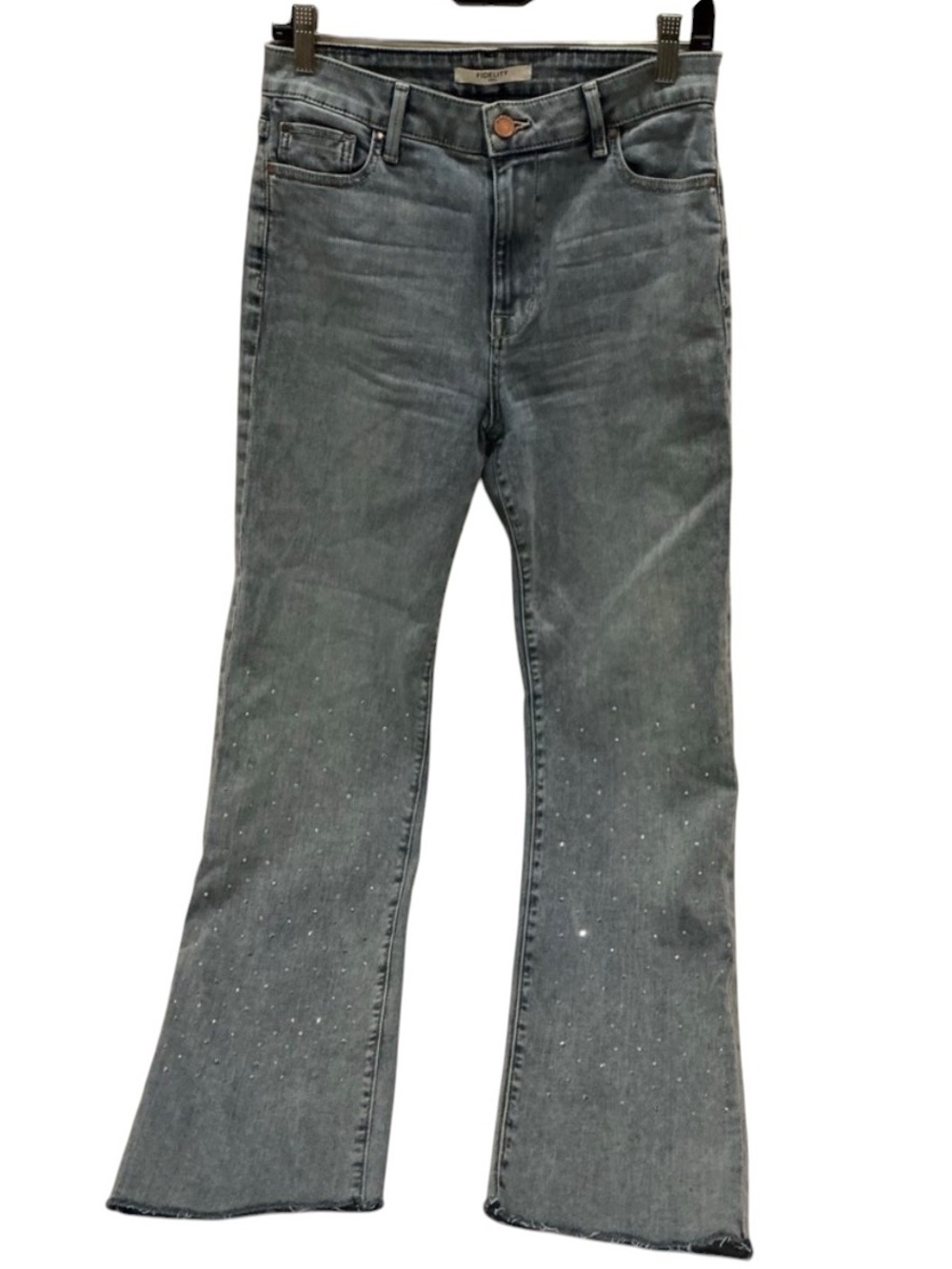 Rhinestone Jeans Women’s High Rise Straight Leg Light Blue Fidelity Denim 28